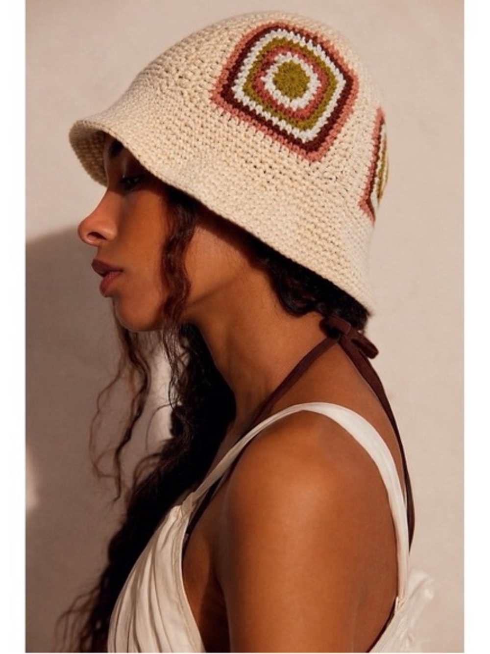 Free People Sofie Crochet Bucket Hat Retro NWT in Ivory